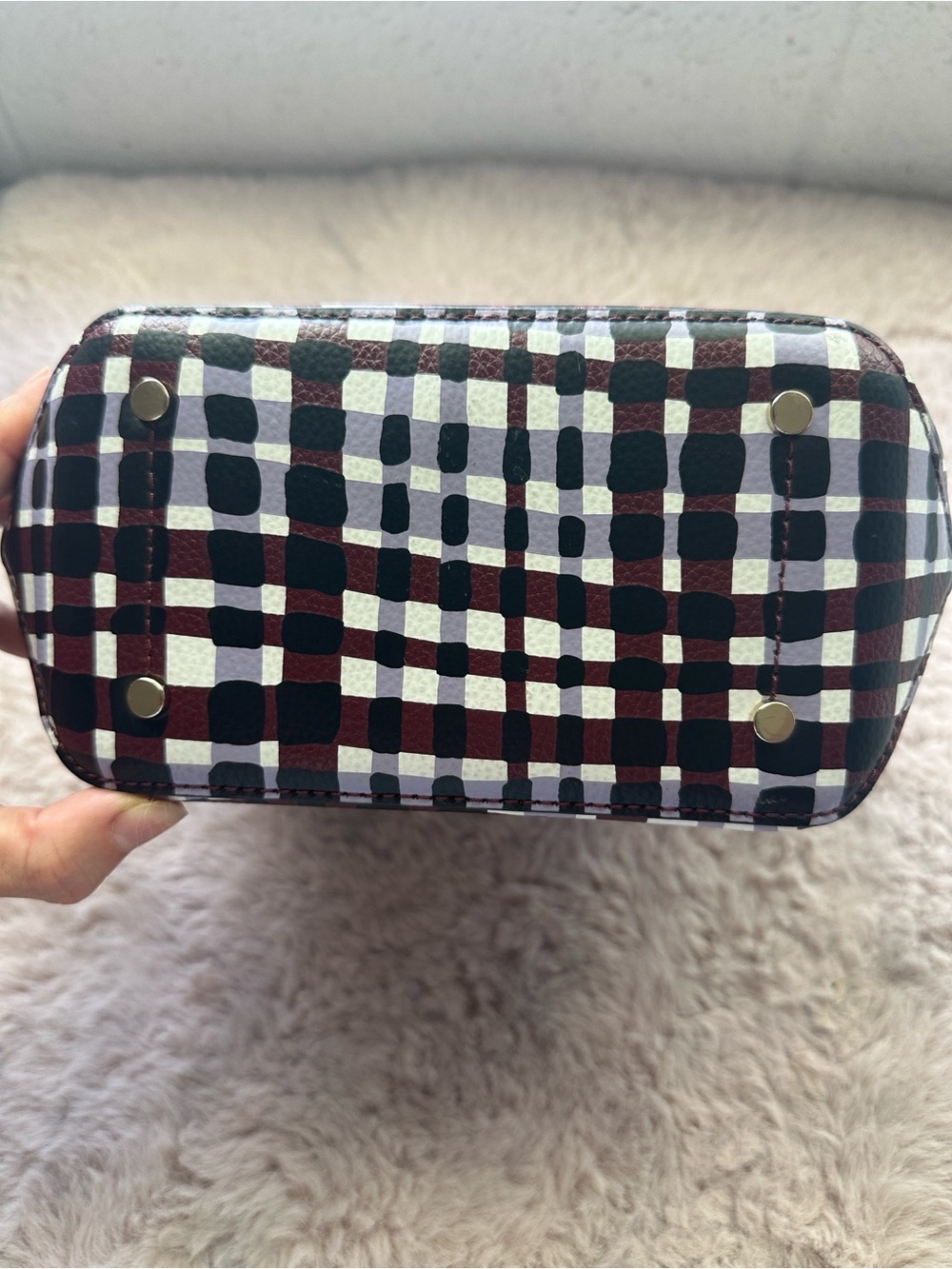 kate spade Mini Bucket Bag in Burgundy, Black & White Plaid - Picture 5 of 12